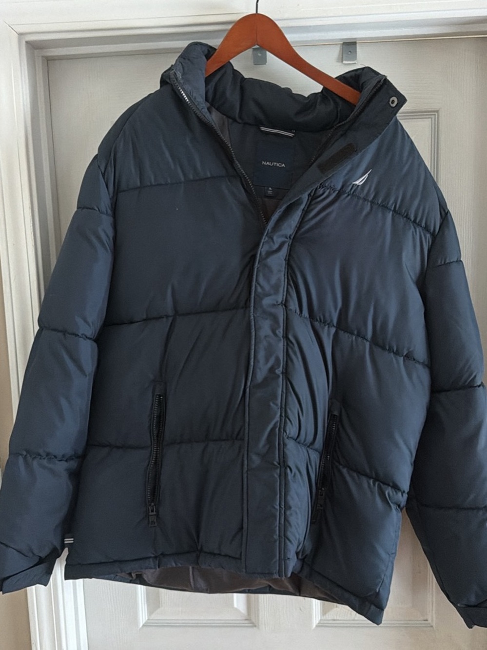 Nautica Men's Dark Navy Quilted Puffer Jacket with Hood